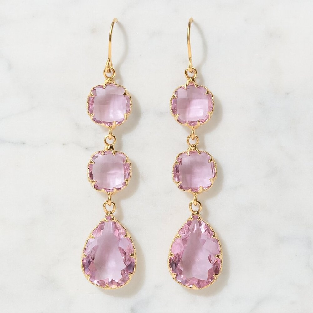 “Sia” Crystal Chandelier Earrings with Gold Etching - Picture 6 of 6